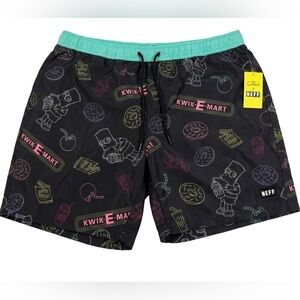 ☀️Neff x The Simpsons Kwik-E-Mart Bart Swim Trunks Mens Black Board Shorts NEW